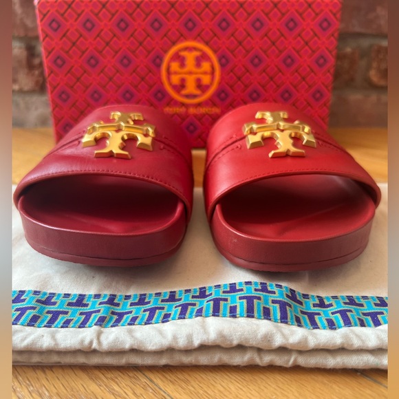 Tory Burch Red Leather Everly Anatomic Cloud Slide Sandals - Picture 5 of 12